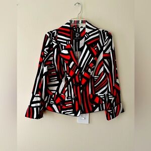 Abbie Mags Aztec Print Two Button Notch Lapel Vintage Boxy Blazer Size SP Red
